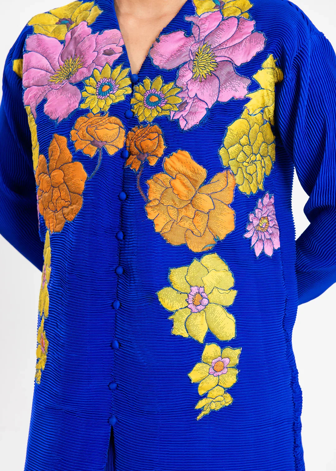 Maria Osama Khan | Claire Pleated Silk | Azure - Aqsa Fabrics