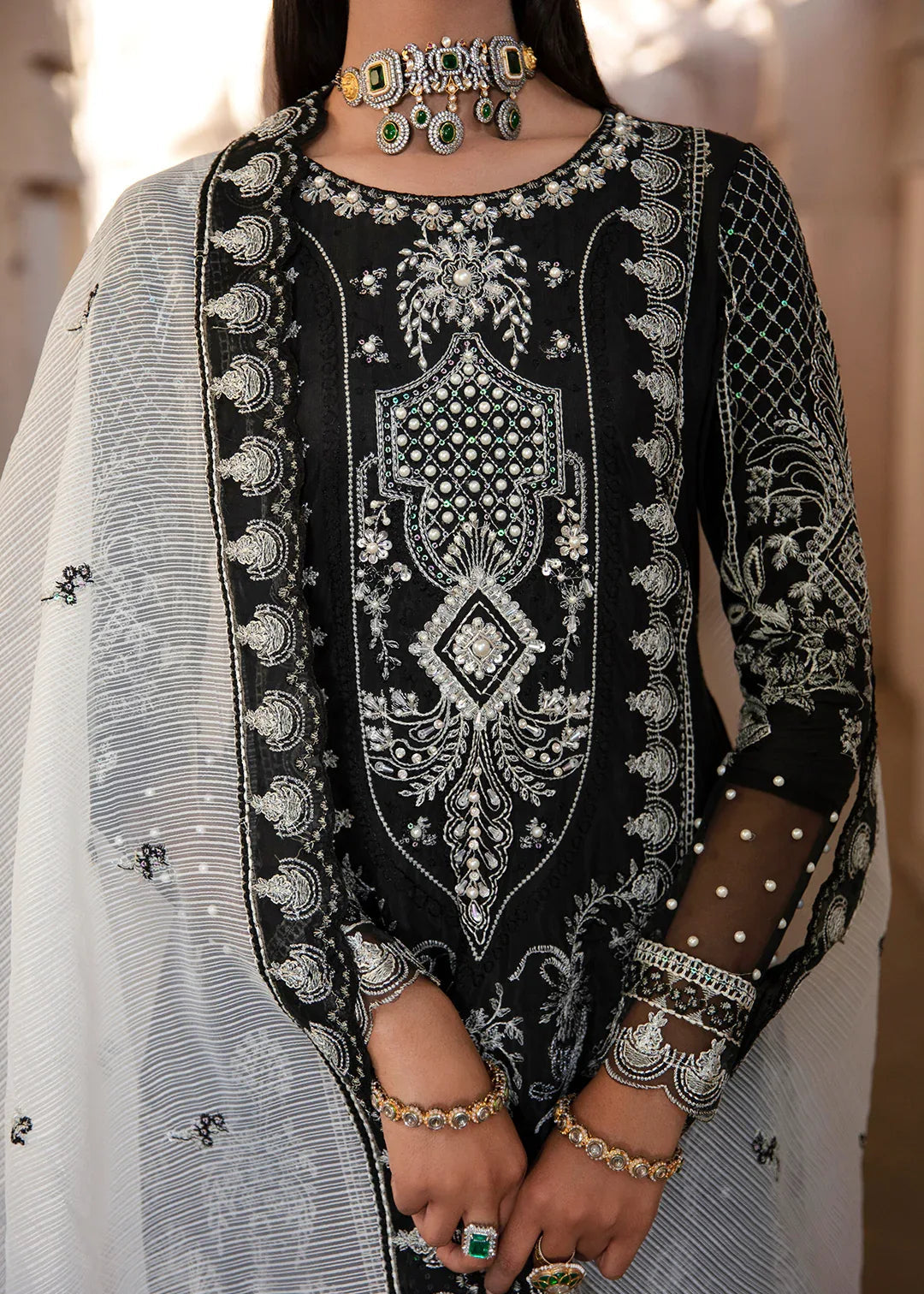 Maria Osama Khan | Rang e Noor Eid Edit | Neel Kamal-Black - Aqsa Fabrics