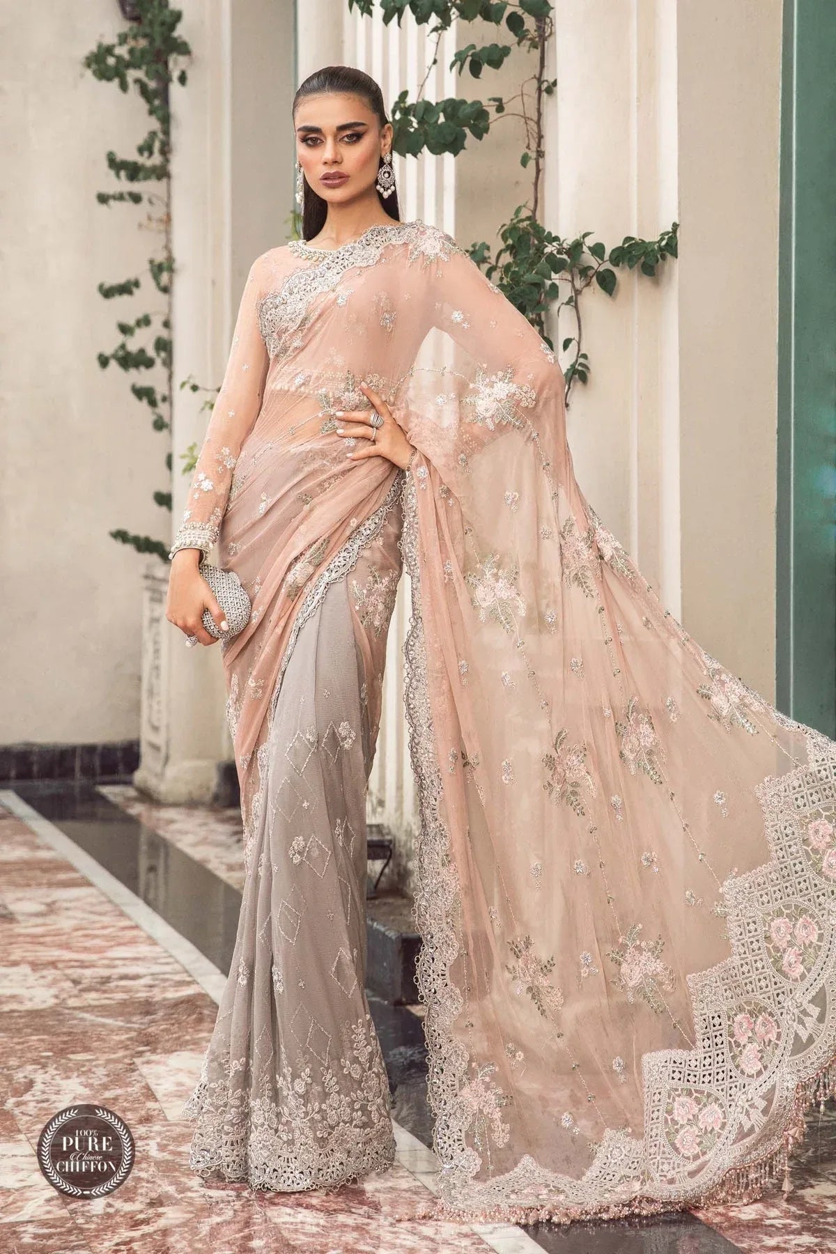 NEW MARIA B - MPC-23-105 Peach And Grey - Aqsa Fabrics