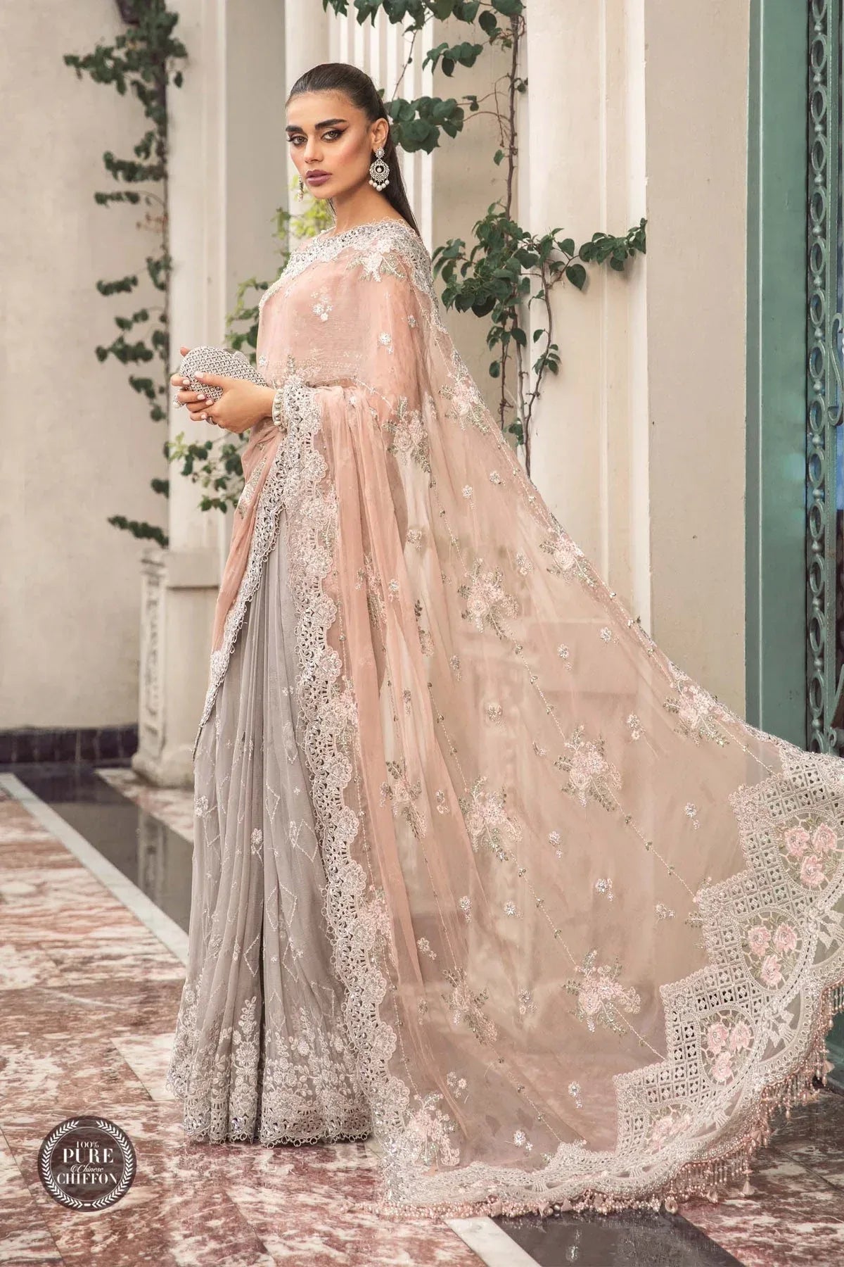 NEW MARIA B - MPC-23-105 Peach And Grey - Aqsa Fabrics
