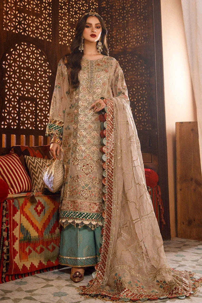 NEW MARIA B - Off White with Sea Green (BD-2507) - Aqsa Fabrics