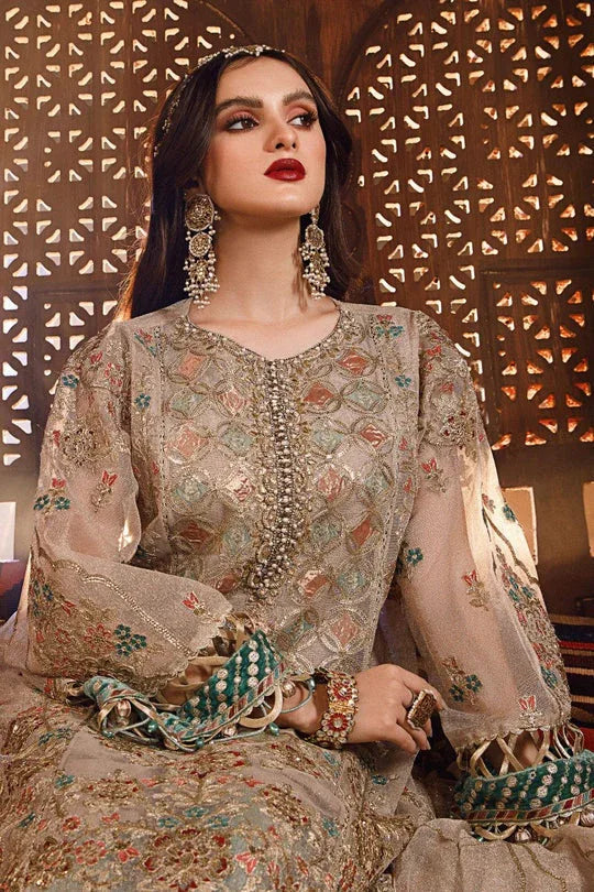NEW MARIA B - Off White with Sea Green (BD-2507) - Aqsa Fabrics