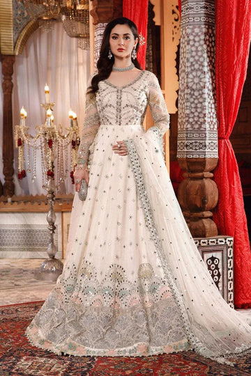NEW MARIA B -Pearl White and Peachy Silver (BD-2502) - Aqsa Fabrics