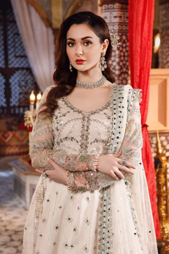 NEW MARIA B -Pearl White and Peachy Silver (BD-2502) - Aqsa Fabrics