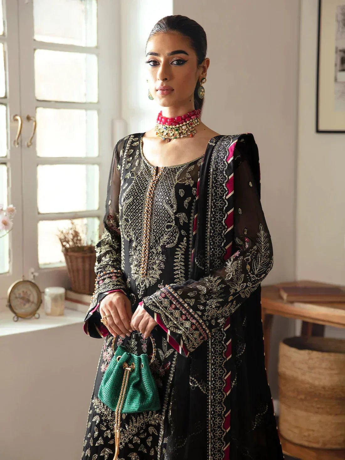 Gulaal | Embroidered Chiffon 23 | NOIR GL-EC-23V1-06 - Aqsa Fabrics