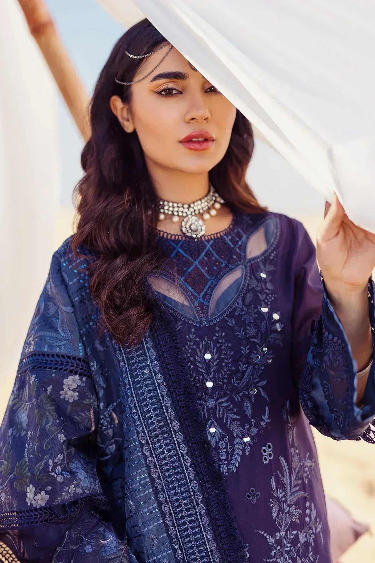 Nureh | Sehra Swiss Voil Lawn | NILE BLUE - NE-77 - Aqsa Fabrics