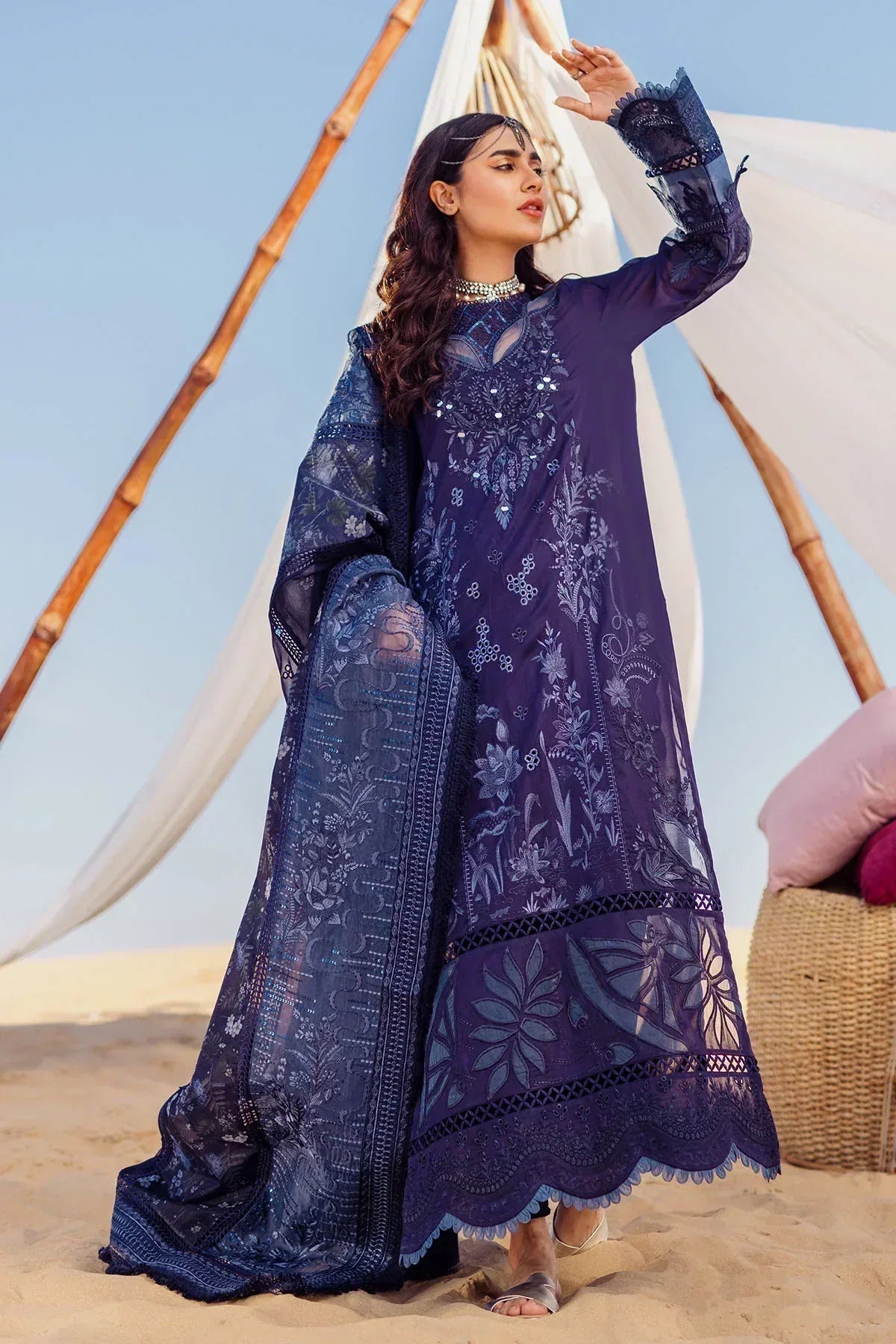Nureh | Sehra Swiss Voil Lawn | NILE BLUE - NE-77 - Aqsa Fabrics