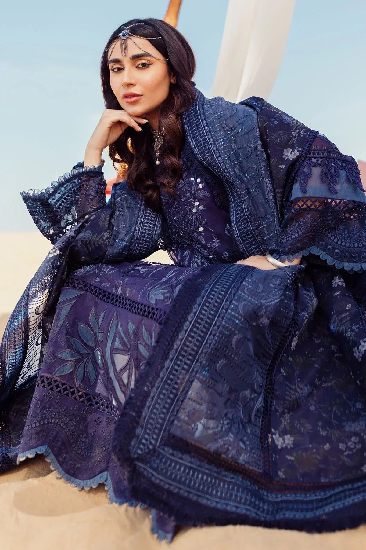 Nureh | Sehra Swiss Voil Lawn | NILE BLUE - NE-77 - Aqsa Fabrics