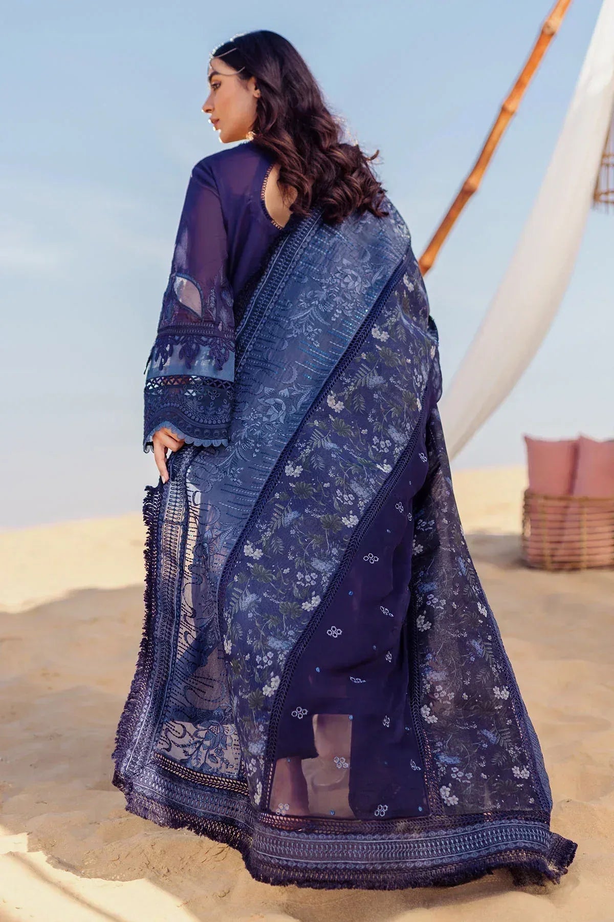 Nureh | Sehra Swiss Voil Lawn | NILE BLUE - NE-77 - Aqsa Fabrics