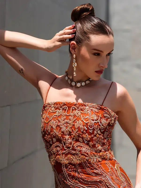 Epoque | Ciel Luxury Couture | Ochre - Aqsa Fabrics