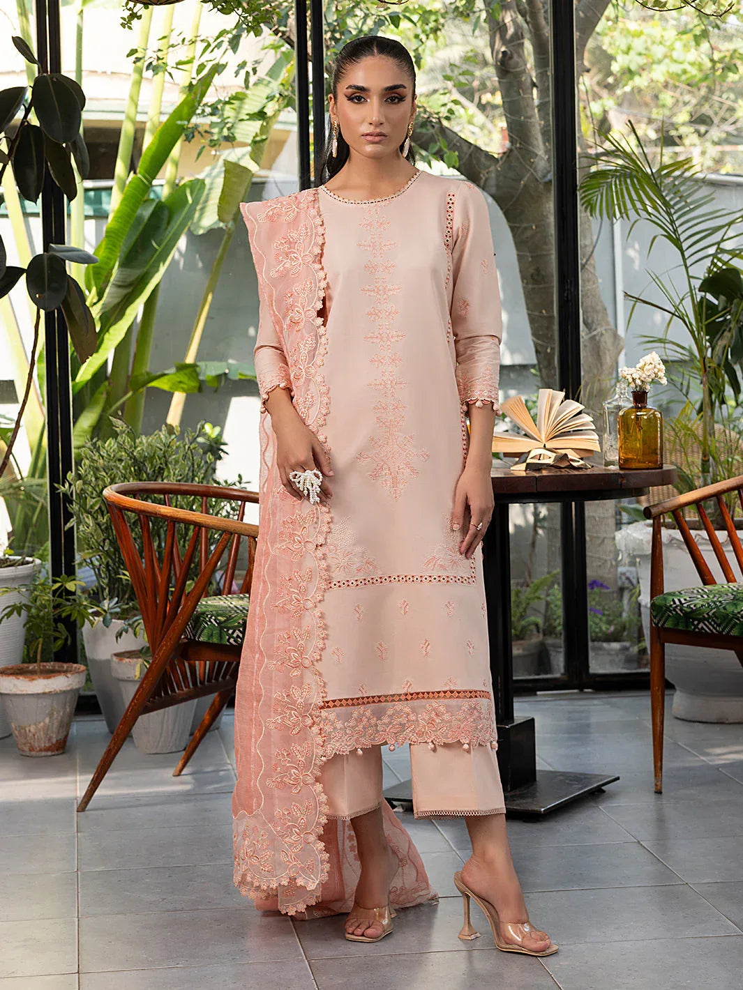 Izel | Meadow Muse Embroidered Lawn 25 | PEACHLIGHT - Aqsa Fabrics