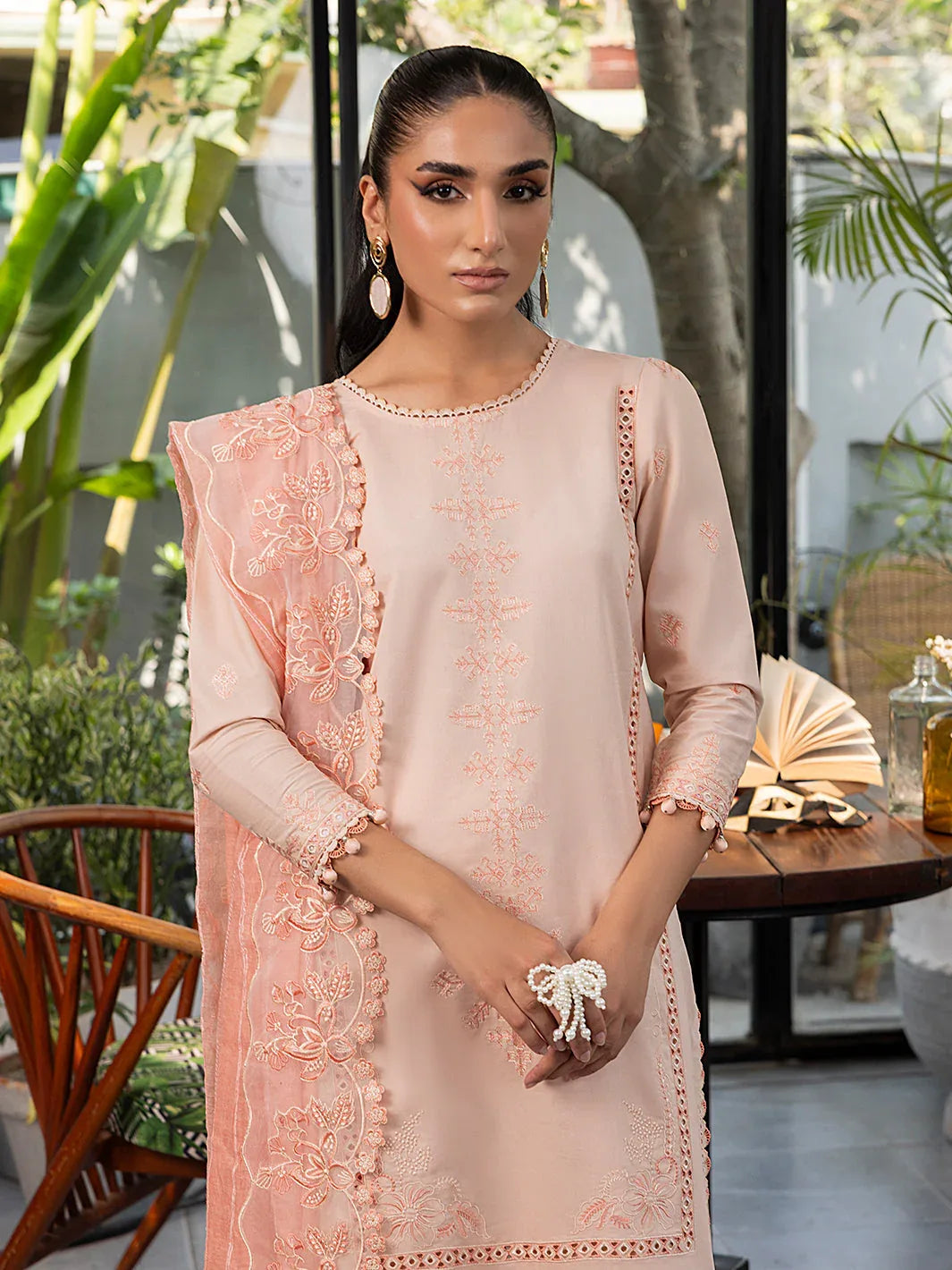 Izel | Meadow Muse Embroidered Lawn 25 | PEACHLIGHT - Aqsa Fabrics