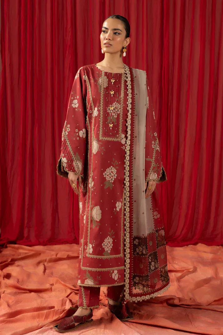 Alizeh | Sheen Lawn Prints 24 | Russet - Aqsa Fabrics
