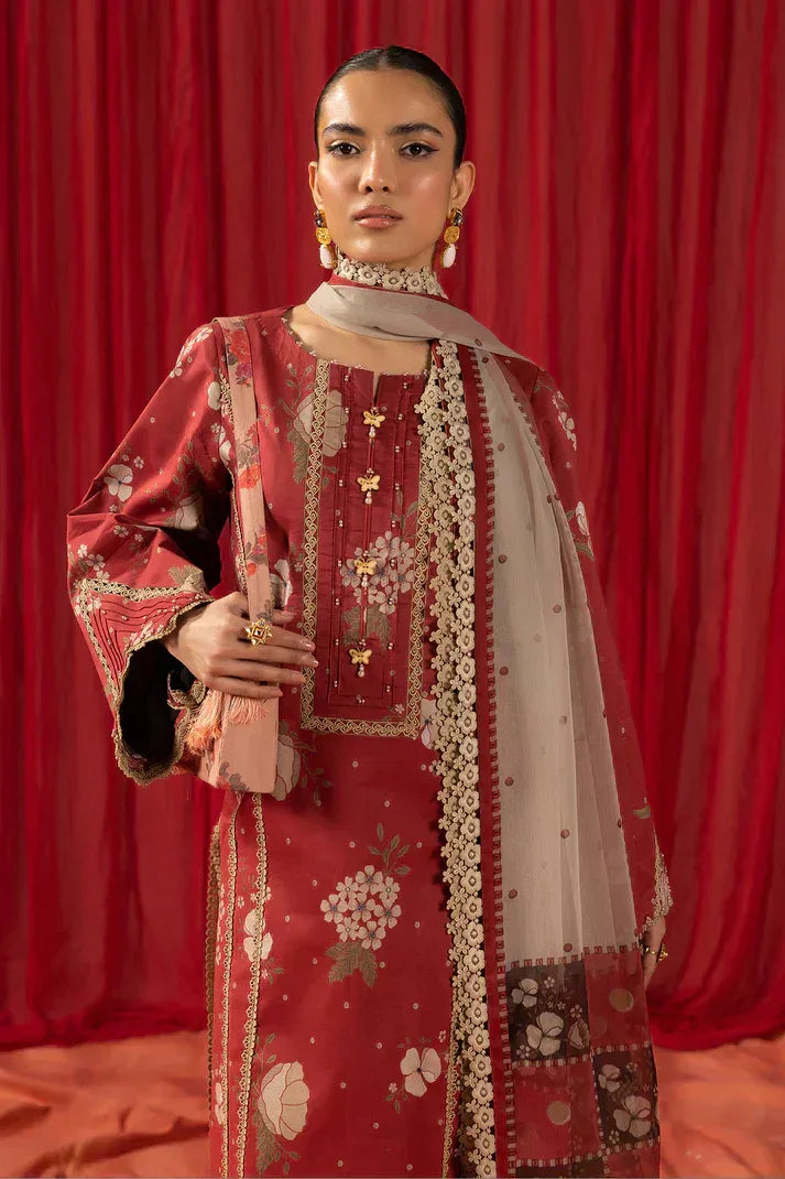 Alizeh | Sheen Lawn Prints 24 | Russet - Aqsa Fabrics