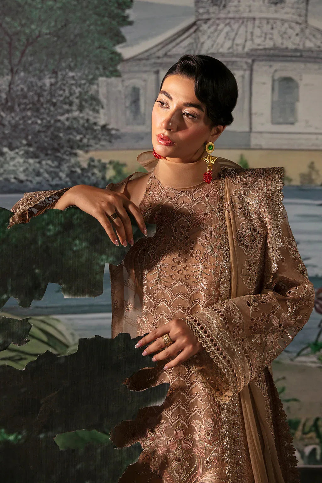 Afrozeh La Fuchsia Embroidered Organza 3Pc Suit - Reese - Aqsa Fabrics