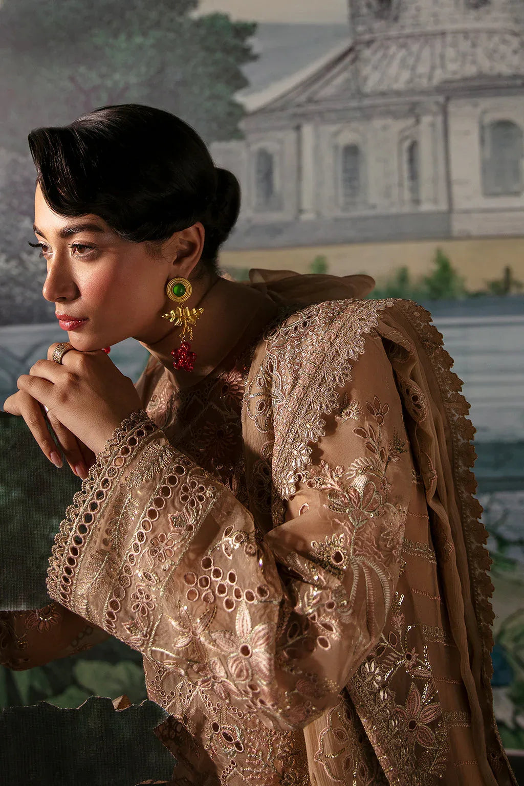 Afrozeh La Fuchsia Embroidered Organza 3Pc Suit - Reese - Aqsa Fabrics