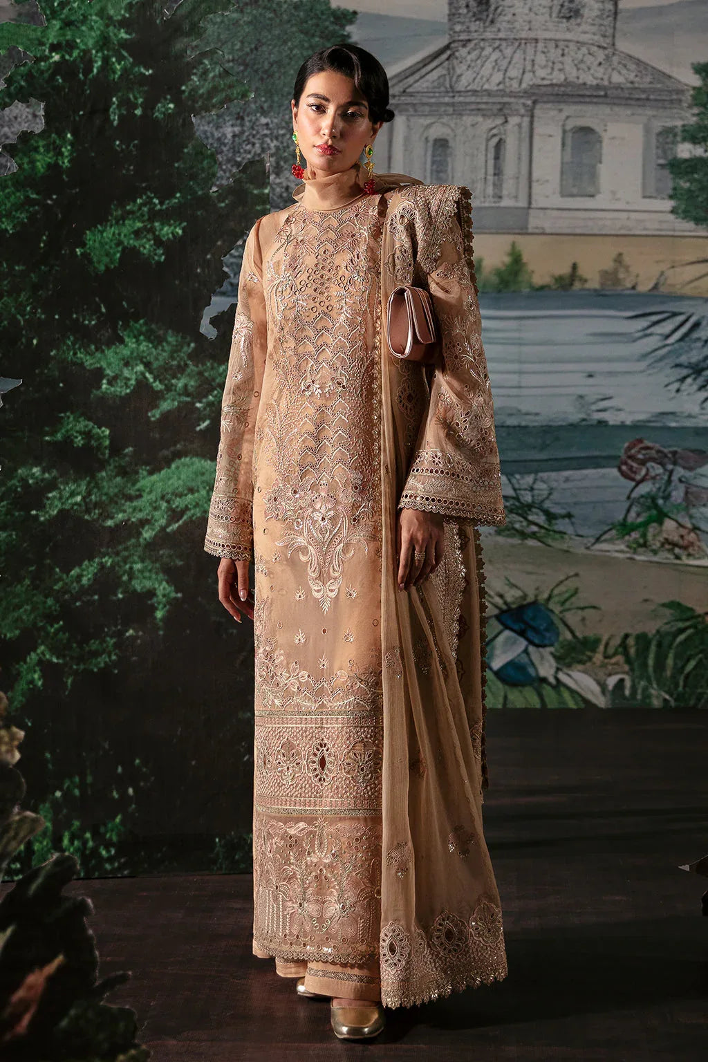 Afrozeh La Fuchsia Embroidered Organza 3Pc Suit - Reese - Aqsa Fabrics