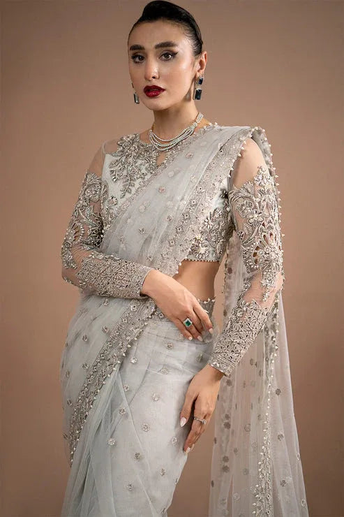 Imrozia Premium | Lumiere Luxury Sarees | 07 Misty Grey - Aqsa Fabrics