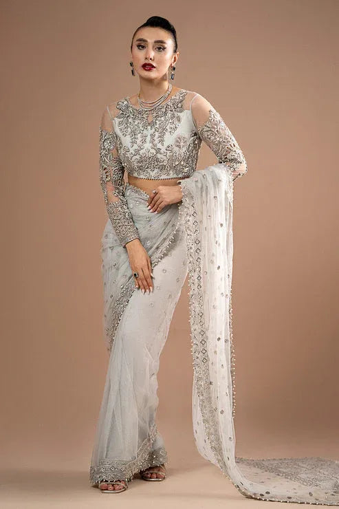 Imrozia Premium | Lumiere Luxury Sarees | 07 Misty Grey - Aqsa Fabrics