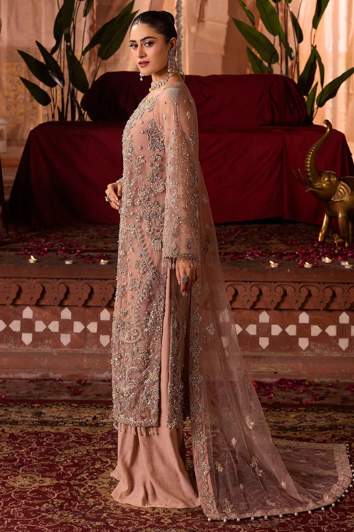 Motifz | Bridal Couture | 0011-REEM EMBROIDERED SILK NET STITCHED - Aqsa Fabrics