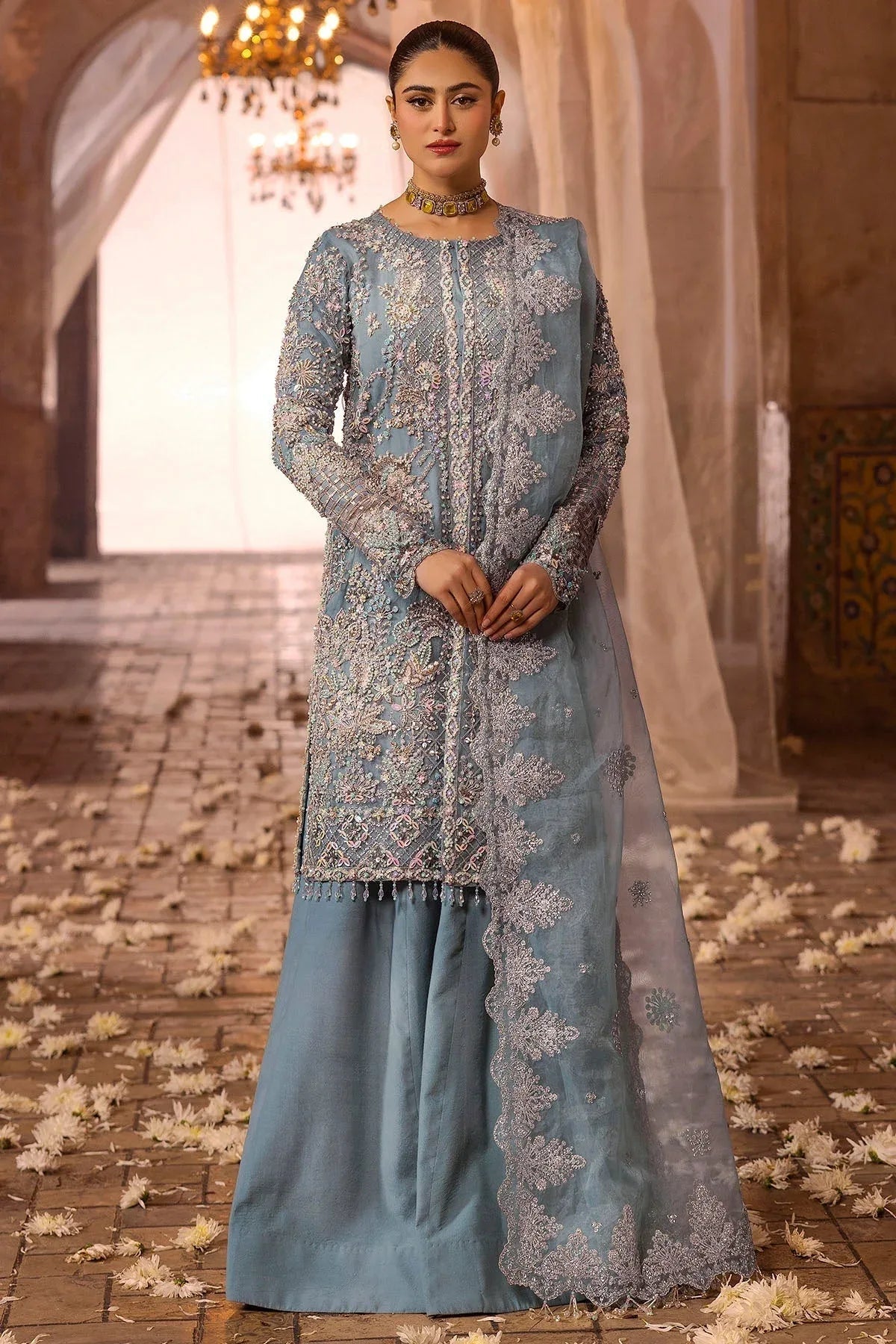 Motifz | Bridal Couture | 0014-FIROZEH EMBROIDERED ORGANZA STITCHED - Aqsa Fabrics