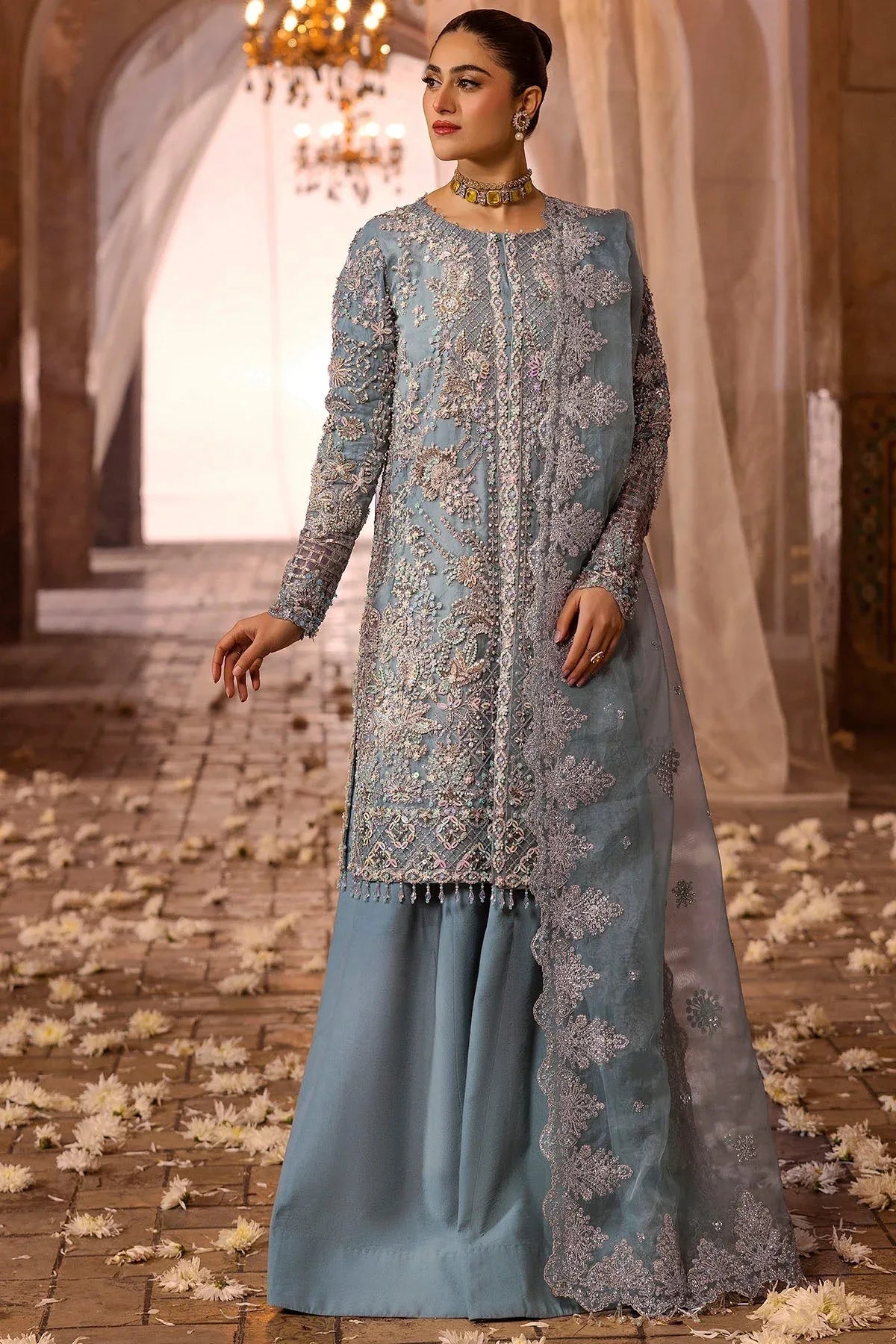 Motifz | Bridal Couture | 0014-FIROZEH EMBROIDERED ORGANZA STITCHED - Aqsa Fabrics
