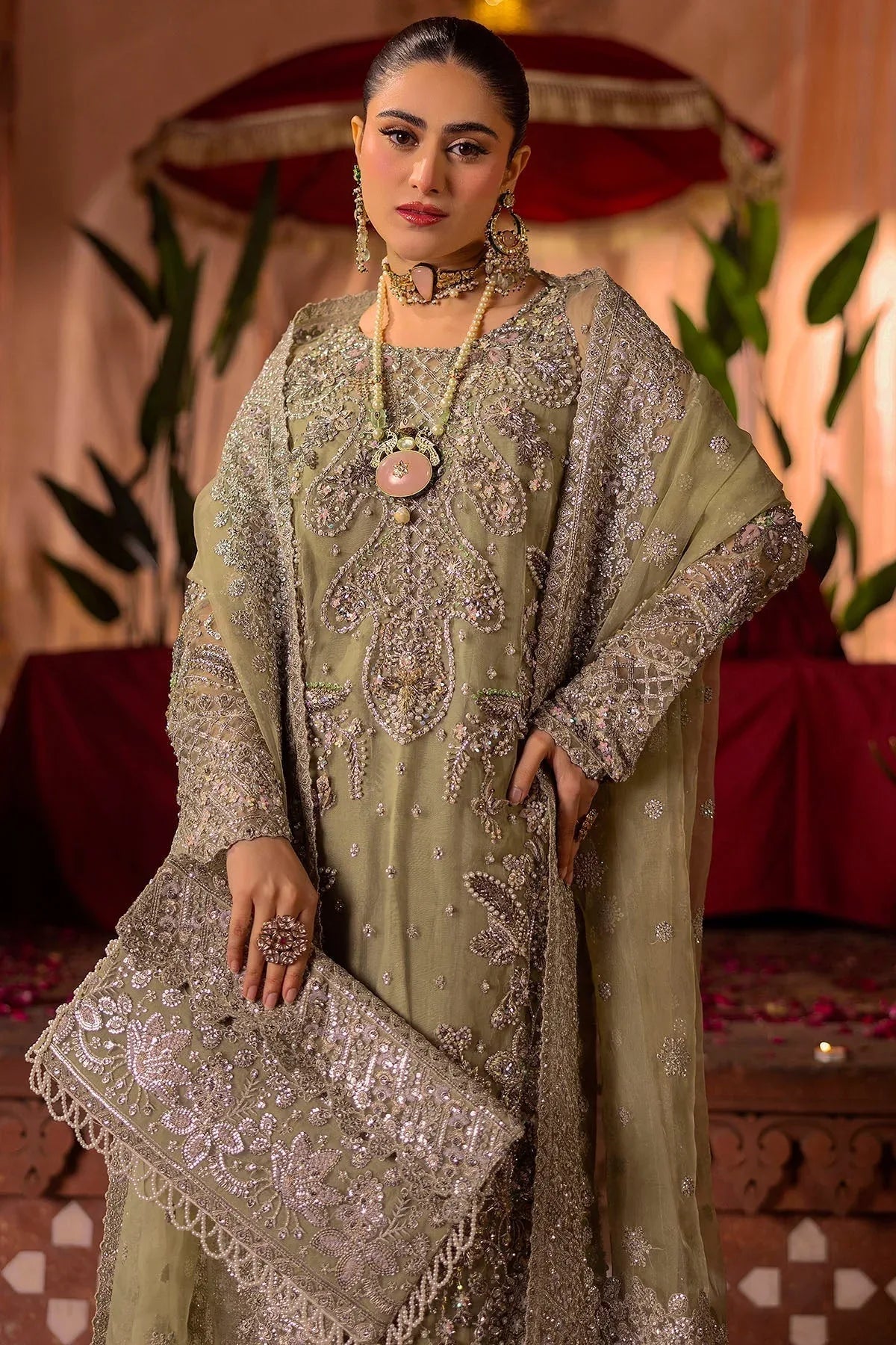 Motifz | Bridal Couture | 0016-MEERAZ EMBROIDERED ORGANZA STITCHED - Aqsa Fabrics