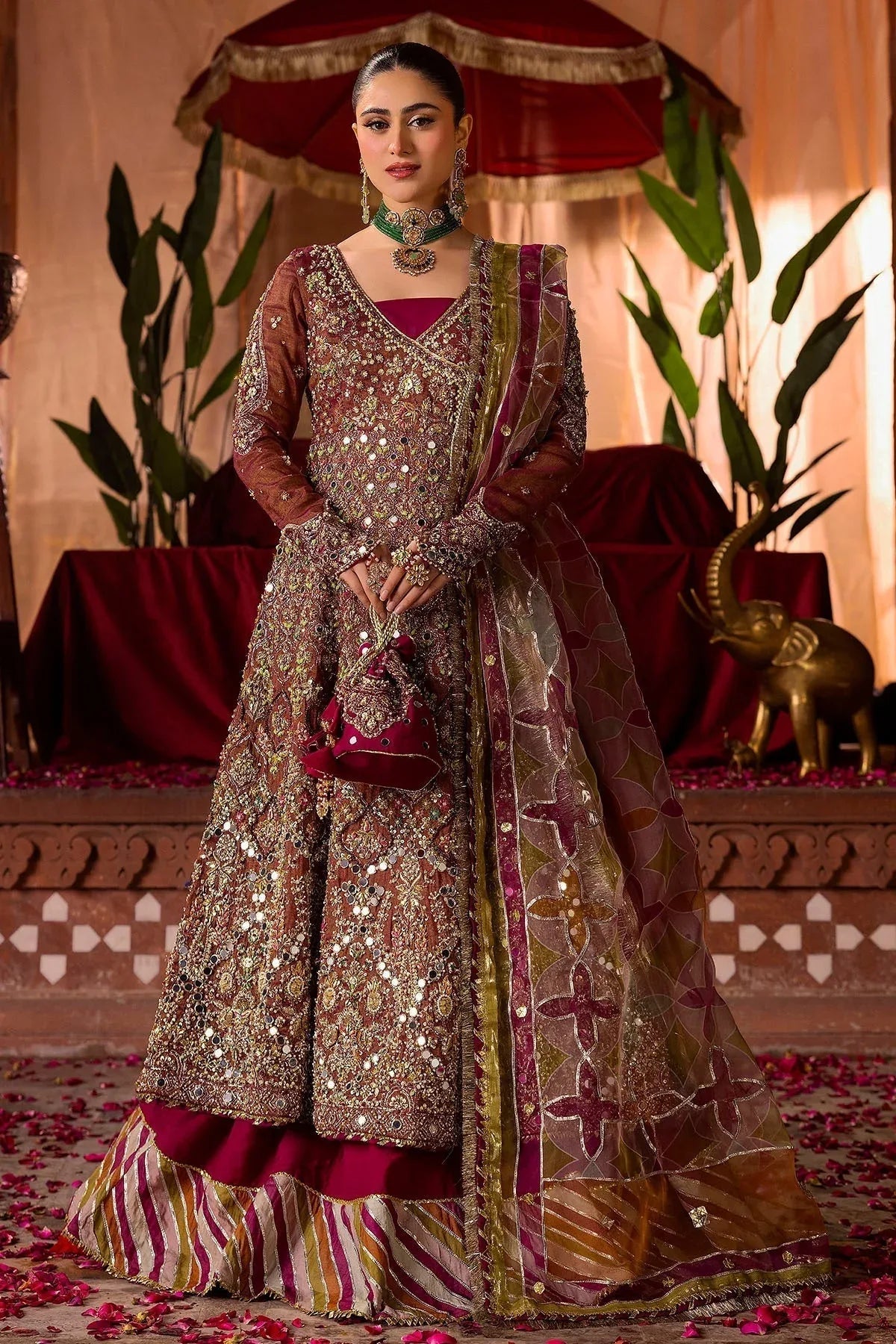 Motifz | Bridal Couture | 0020-NAURATAN EMBROIDERED MESSORI STITCHED - Aqsa Fabrics