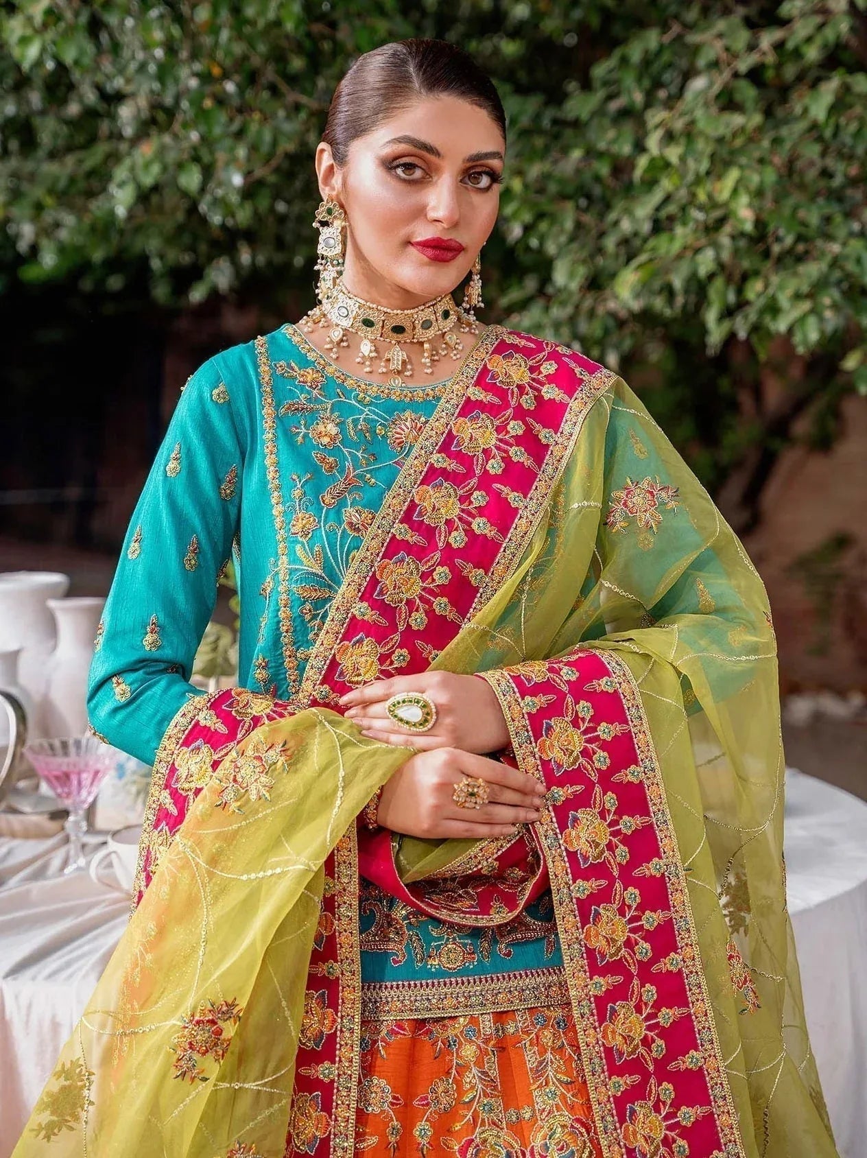 Akbar Aslam Mastani Embroidered Raw Silk 3Pc Suit - MAAHRU - Aqsa Fabrics