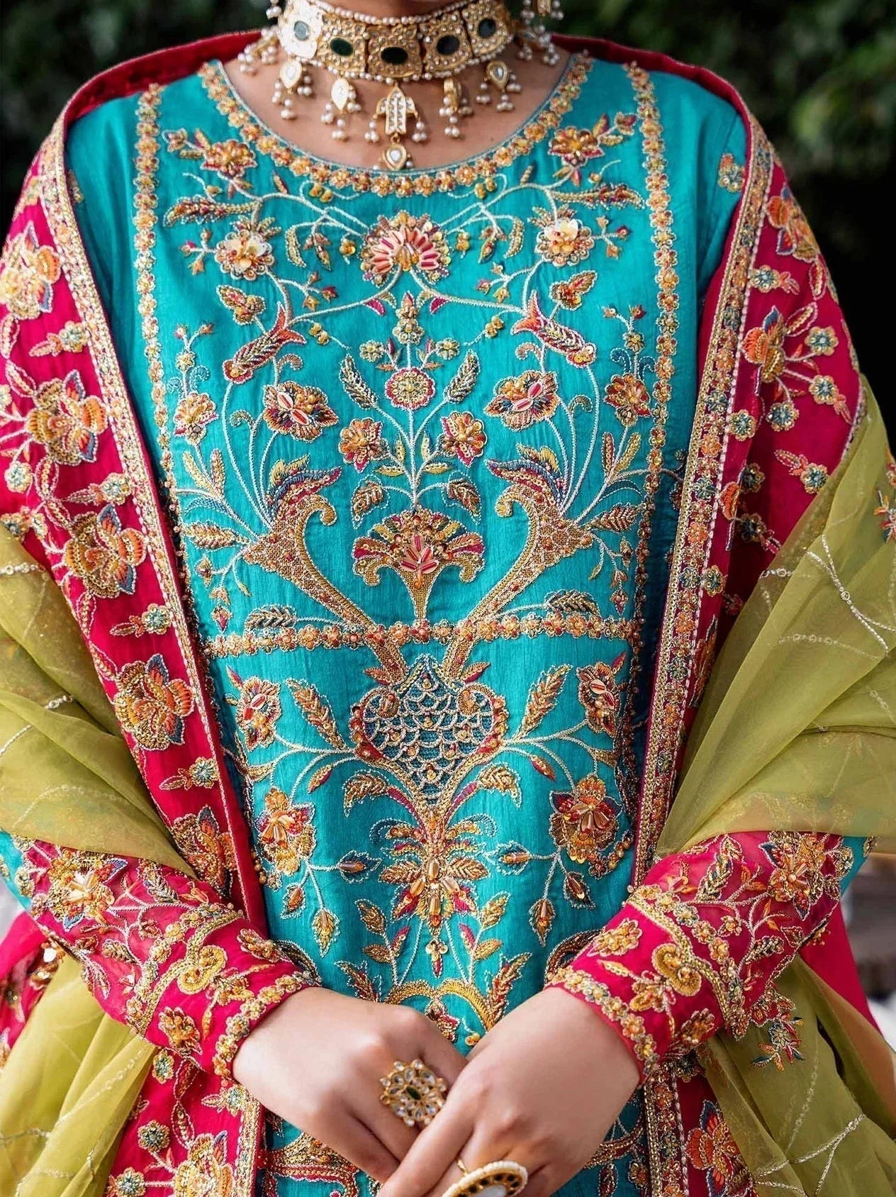 Akbar Aslam Mastani Embroidered Raw Silk 3Pc Suit - MAAHRU - Aqsa Fabrics