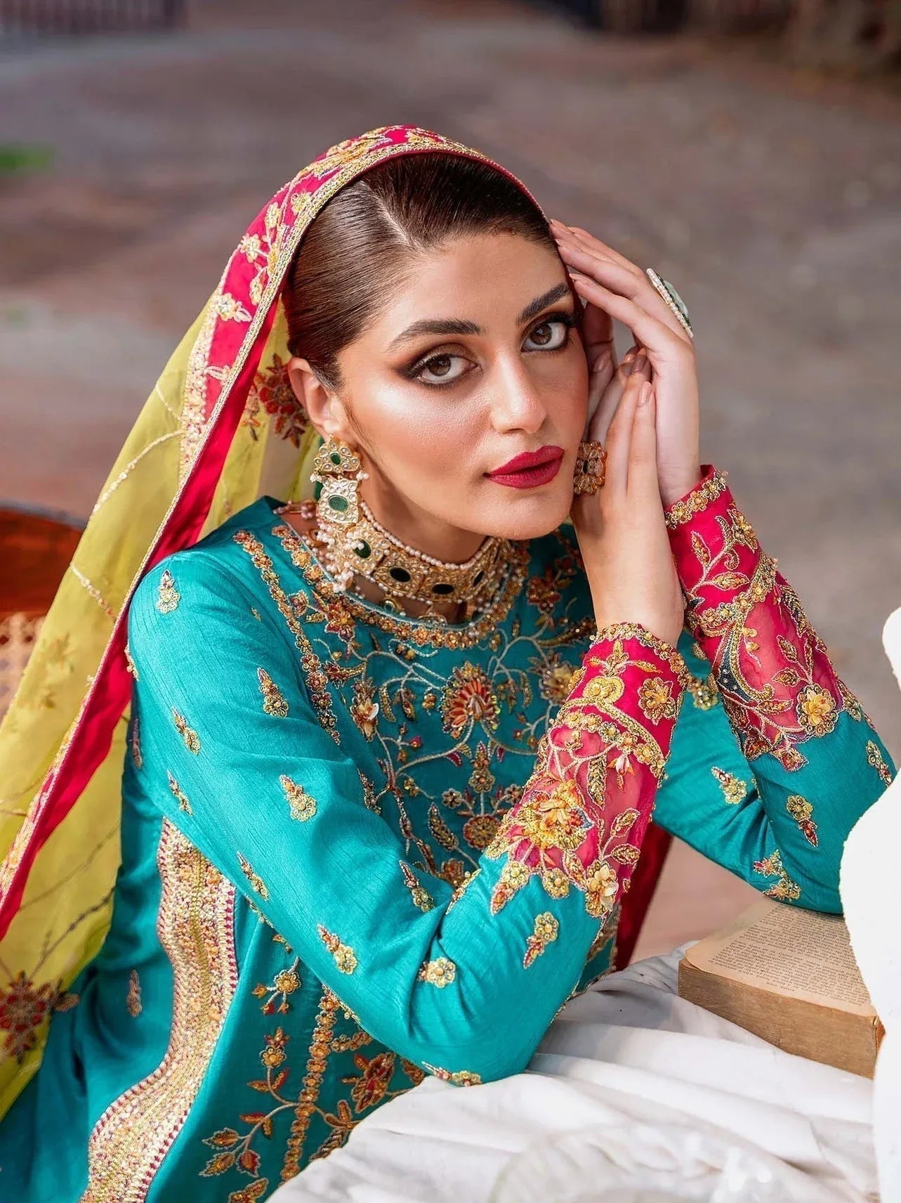 Akbar Aslam Mastani Embroidered Raw Silk 3Pc Suit - MAAHRU - Aqsa Fabrics
