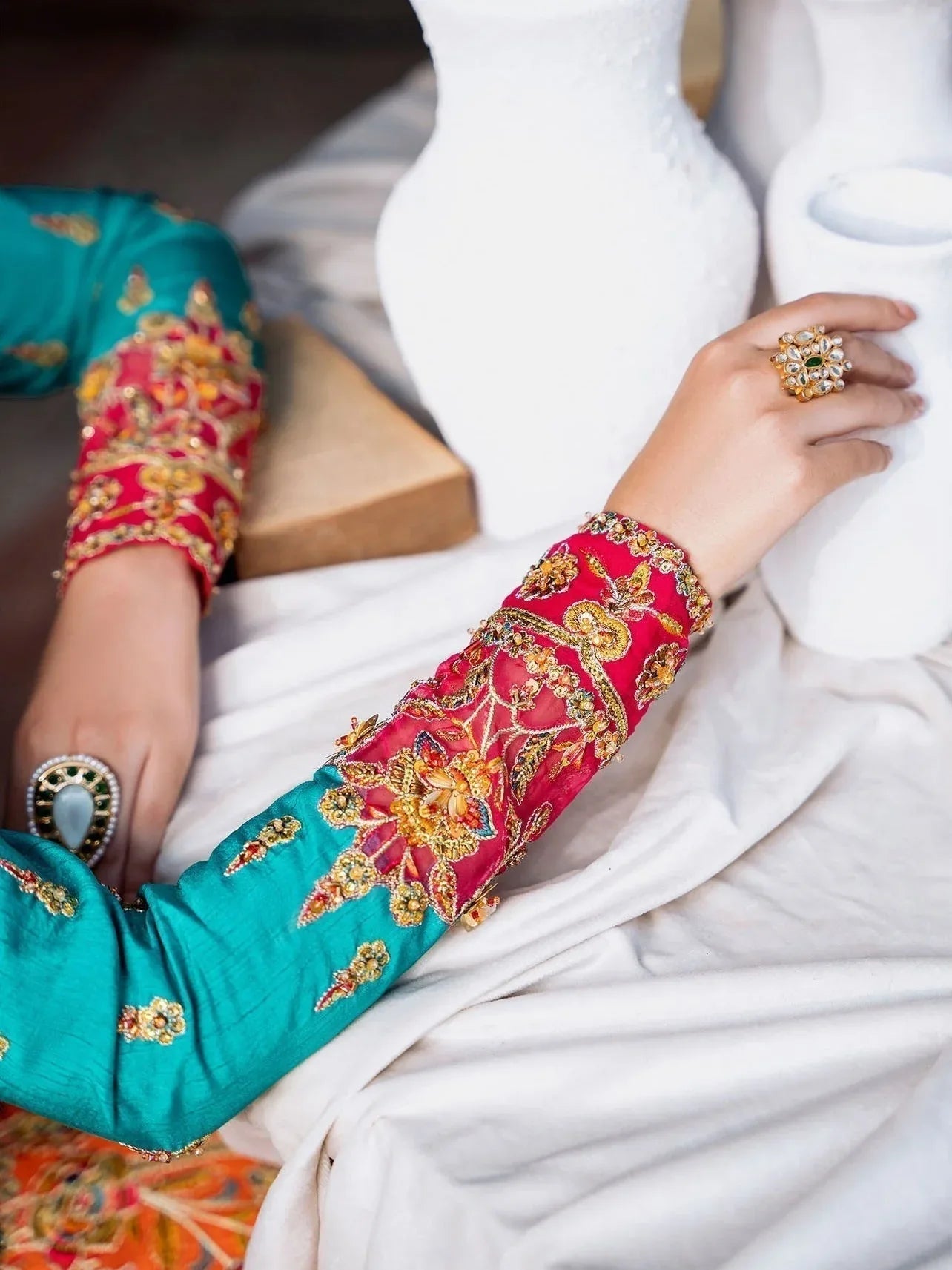 Akbar Aslam Mastani Embroidered Raw Silk 3Pc Suit - MAAHRU - Aqsa Fabrics
