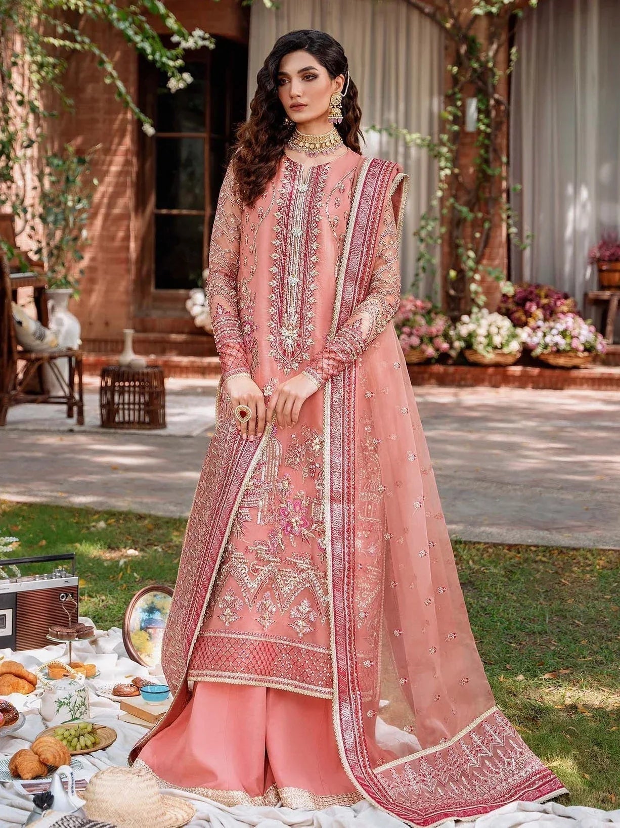 Akbar Aslam Mastani Embroidered Organza 3Pc Suit - MEHRBANO - Aqsa Fabrics