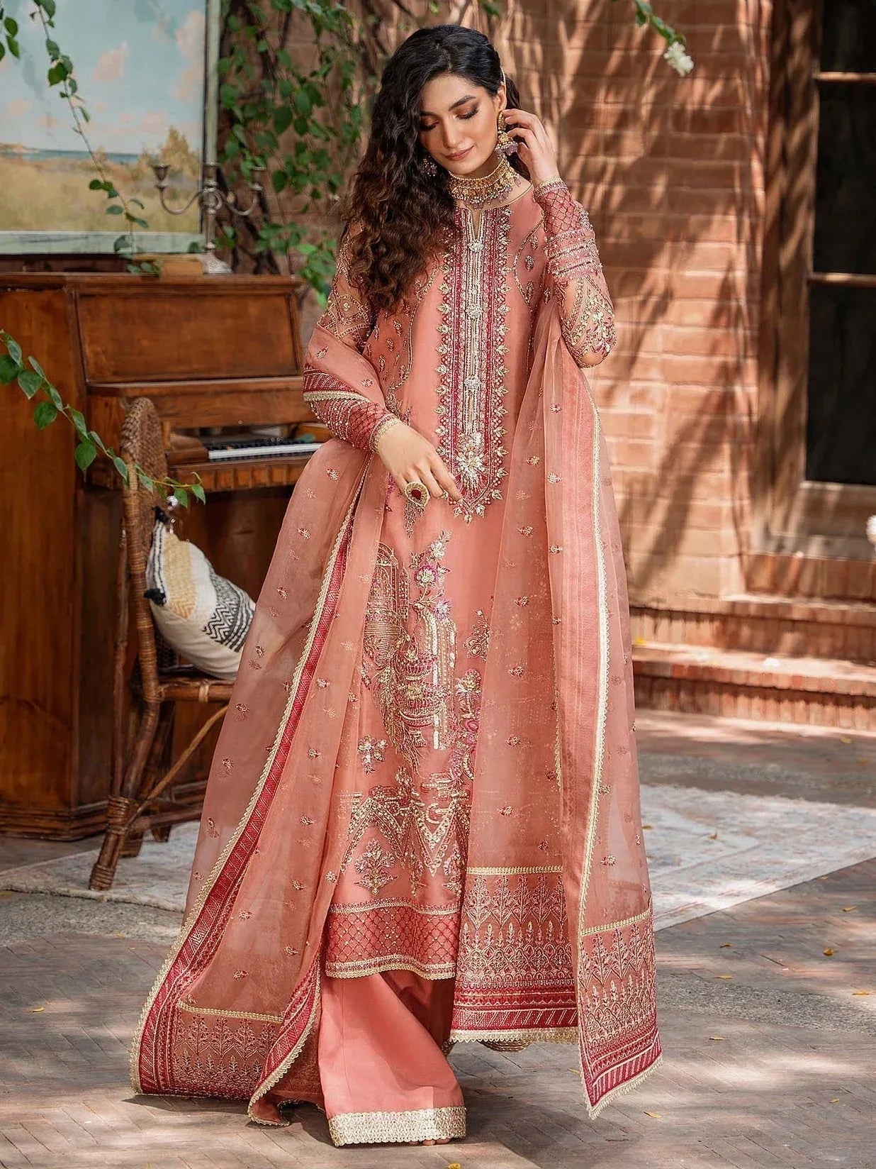 Akbar Aslam Mastani Embroidered Organza 3Pc Suit - MEHRBANO - Aqsa Fabrics