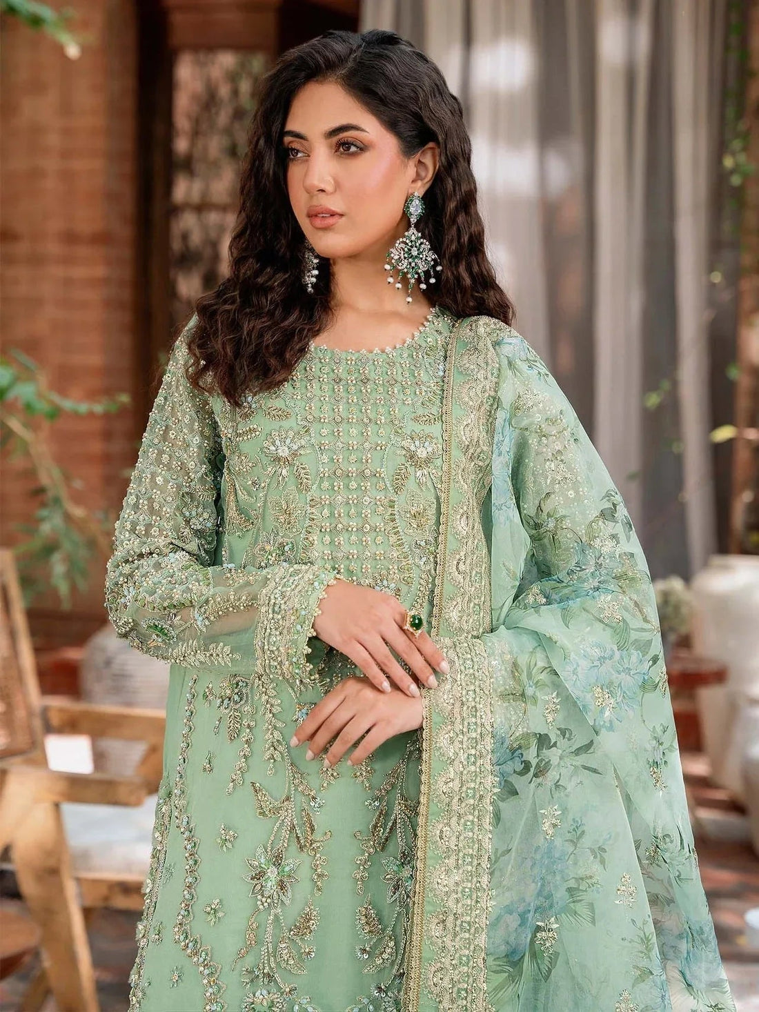 Akbar Aslam Mastani Embroidered Organza 3Pc Suit - RIWAYAT - Aqsa Fabrics