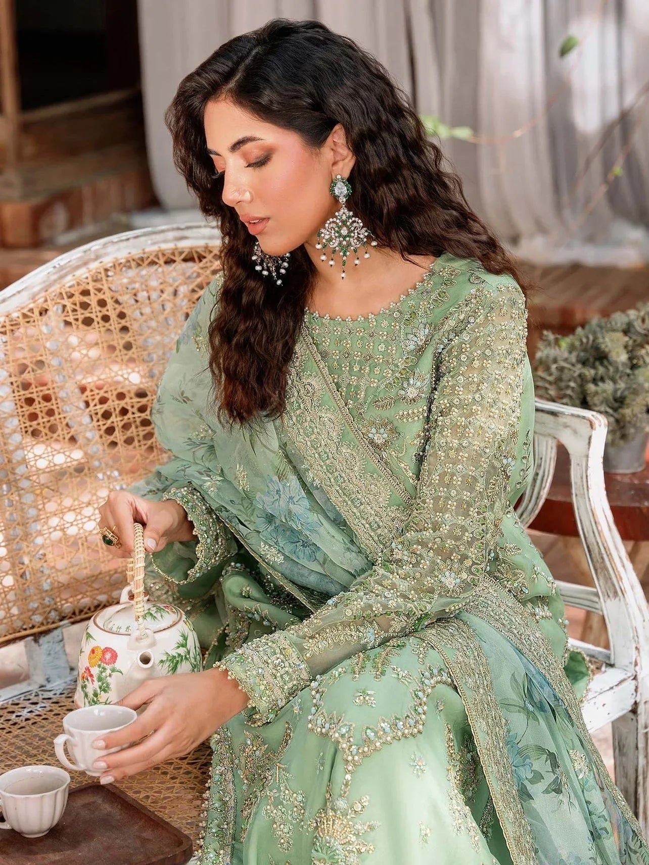 Akbar Aslam Mastani Embroidered Organza 3Pc Suit - RIWAYAT - Aqsa Fabrics