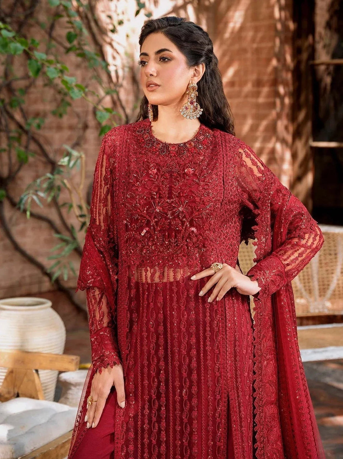 Akbar Aslam Mastani Embroidered Net 3Pc Suit - GUL MOHR - Aqsa Fabrics