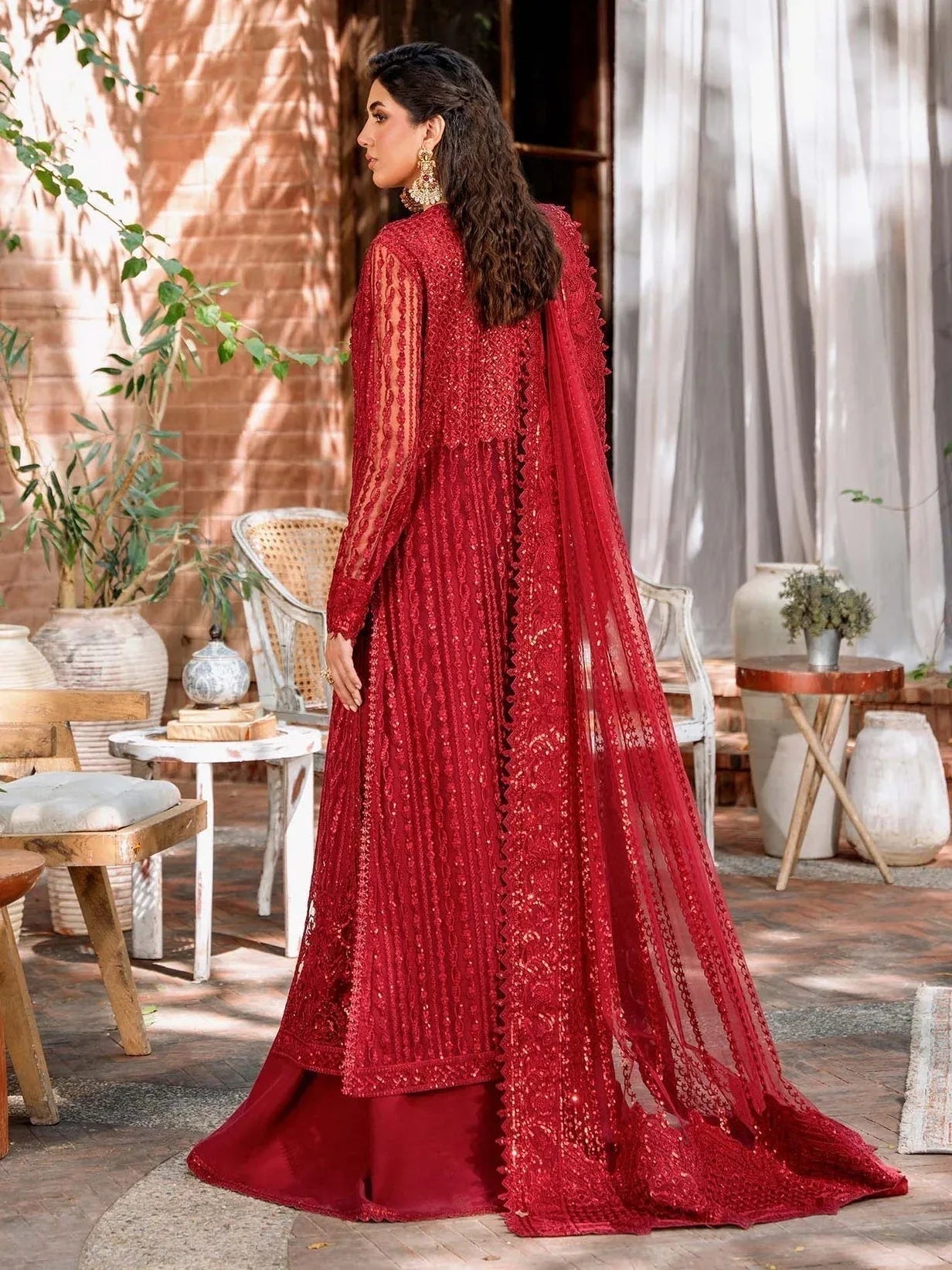 Akbar Aslam Mastani Embroidered Net 3Pc Suit - GUL MOHR - Aqsa Fabrics
