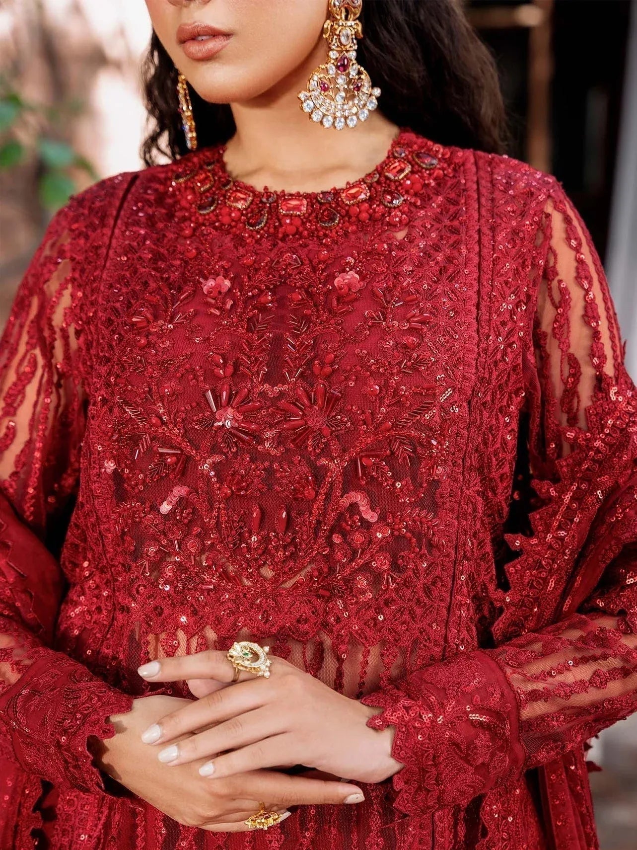 Akbar Aslam Mastani Embroidered Net 3Pc Suit - GUL MOHR - Aqsa Fabrics