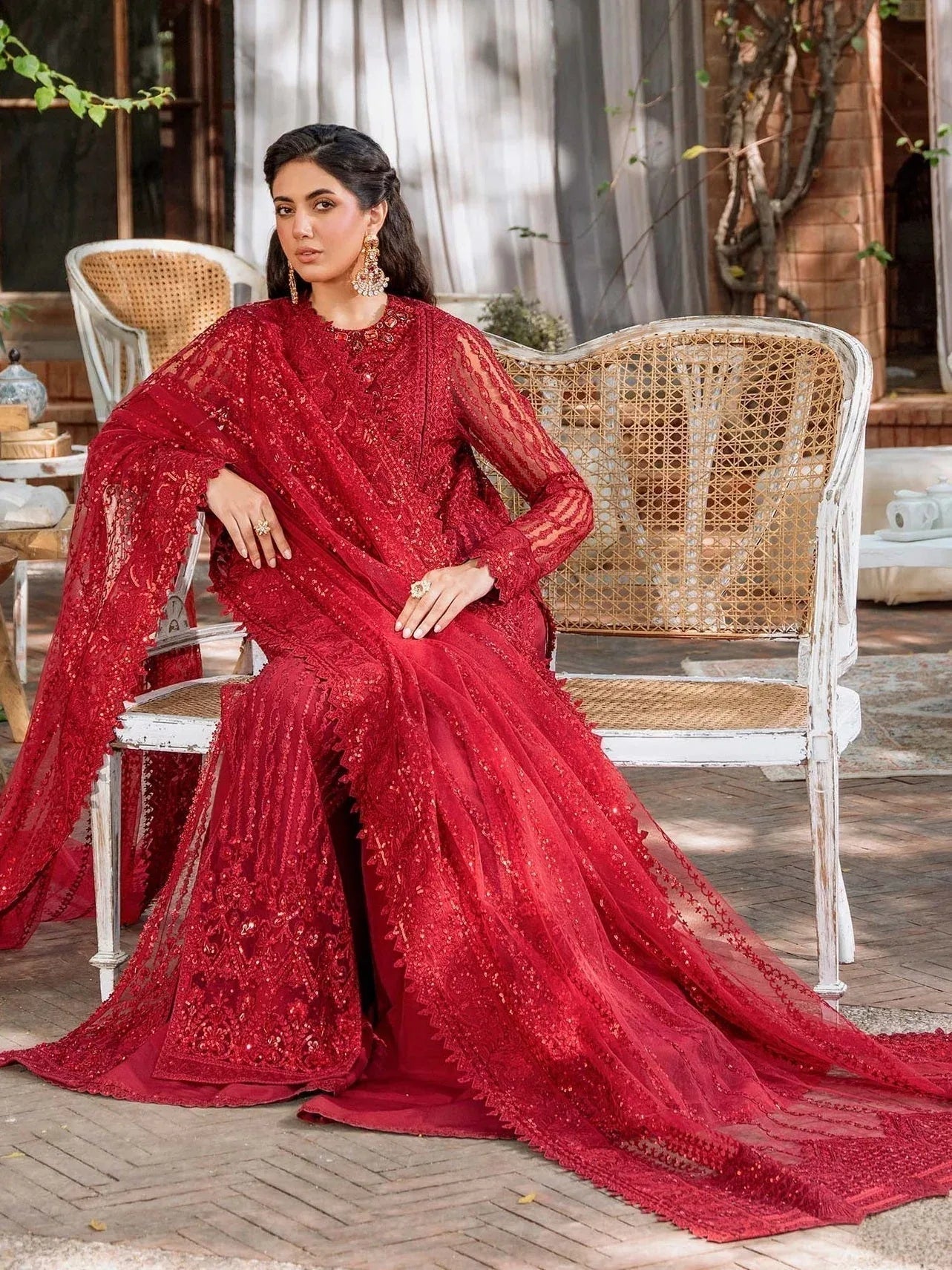 Akbar Aslam Mastani Embroidered Net 3Pc Suit - GUL MOHR - Aqsa Fabrics