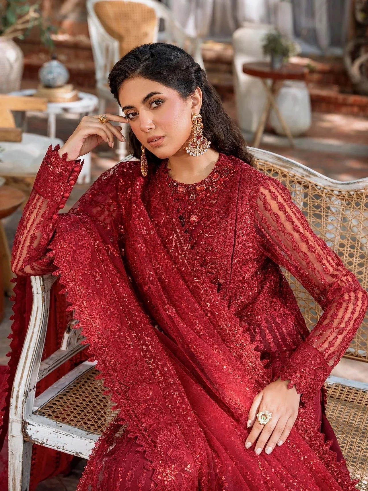 Akbar Aslam Mastani Embroidered Net 3Pc Suit - GUL MOHR - Aqsa Fabrics