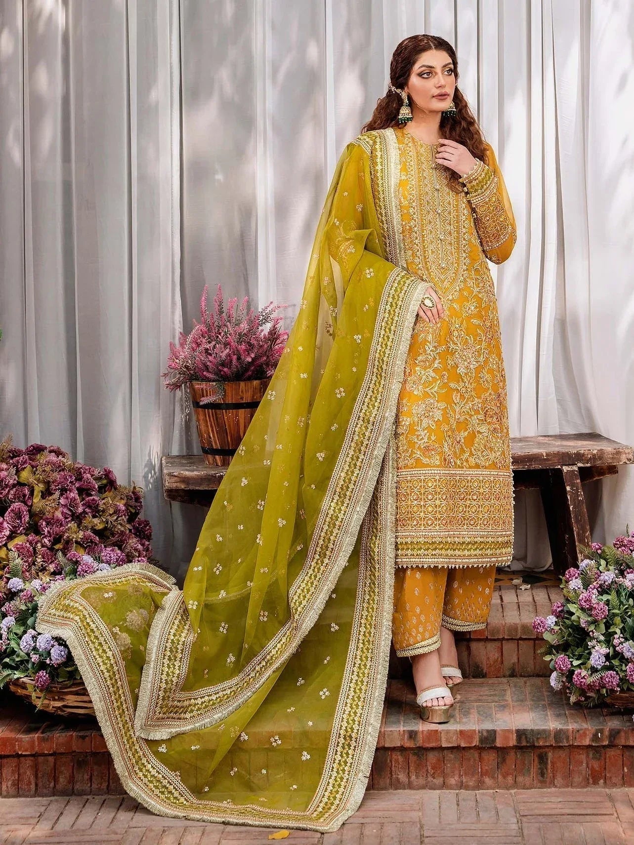 Akbar Aslam Mastani Embroidered Organza 3Pc Suit - ROHI - Aqsa Fabrics