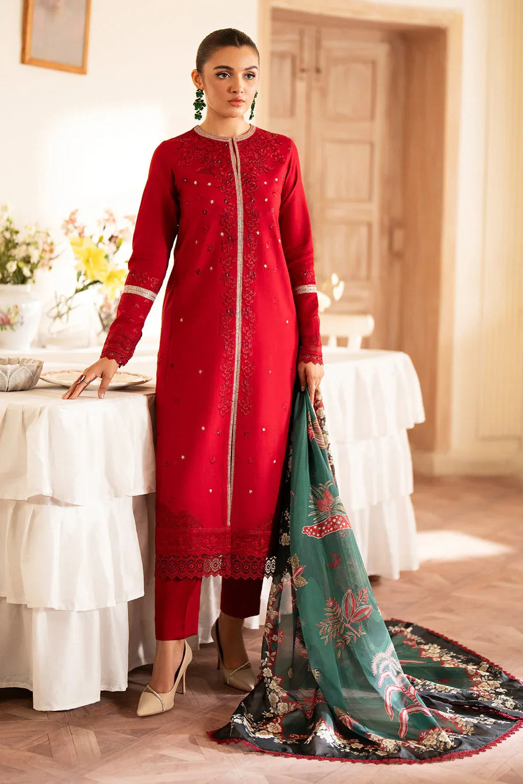 Saad Shaikh | Lumiere Winter |  D-07 Coral - Aqsa Fabrics