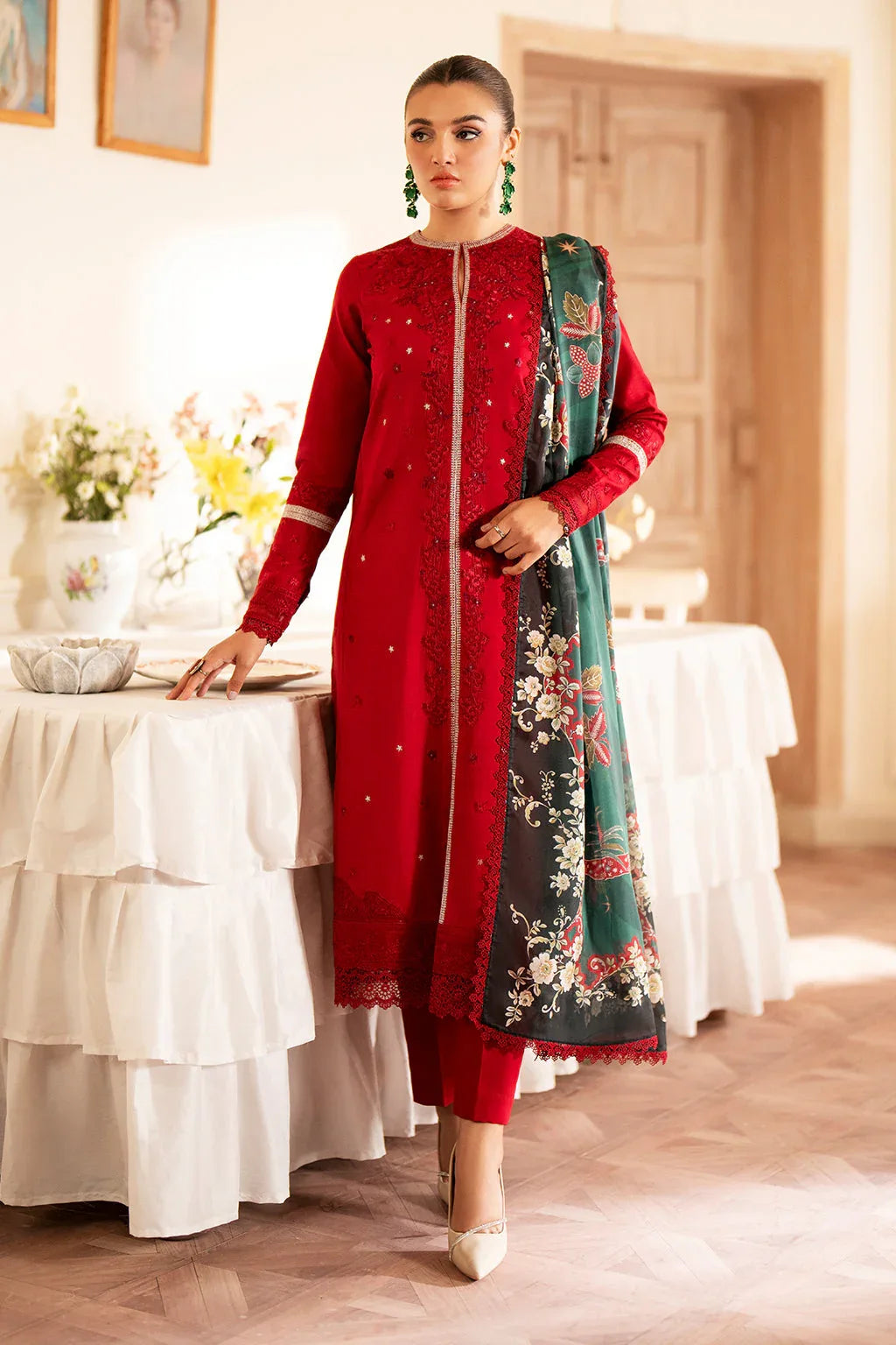 Saad Shaikh | Lumiere Winter |  D-07 Coral - Aqsa Fabrics