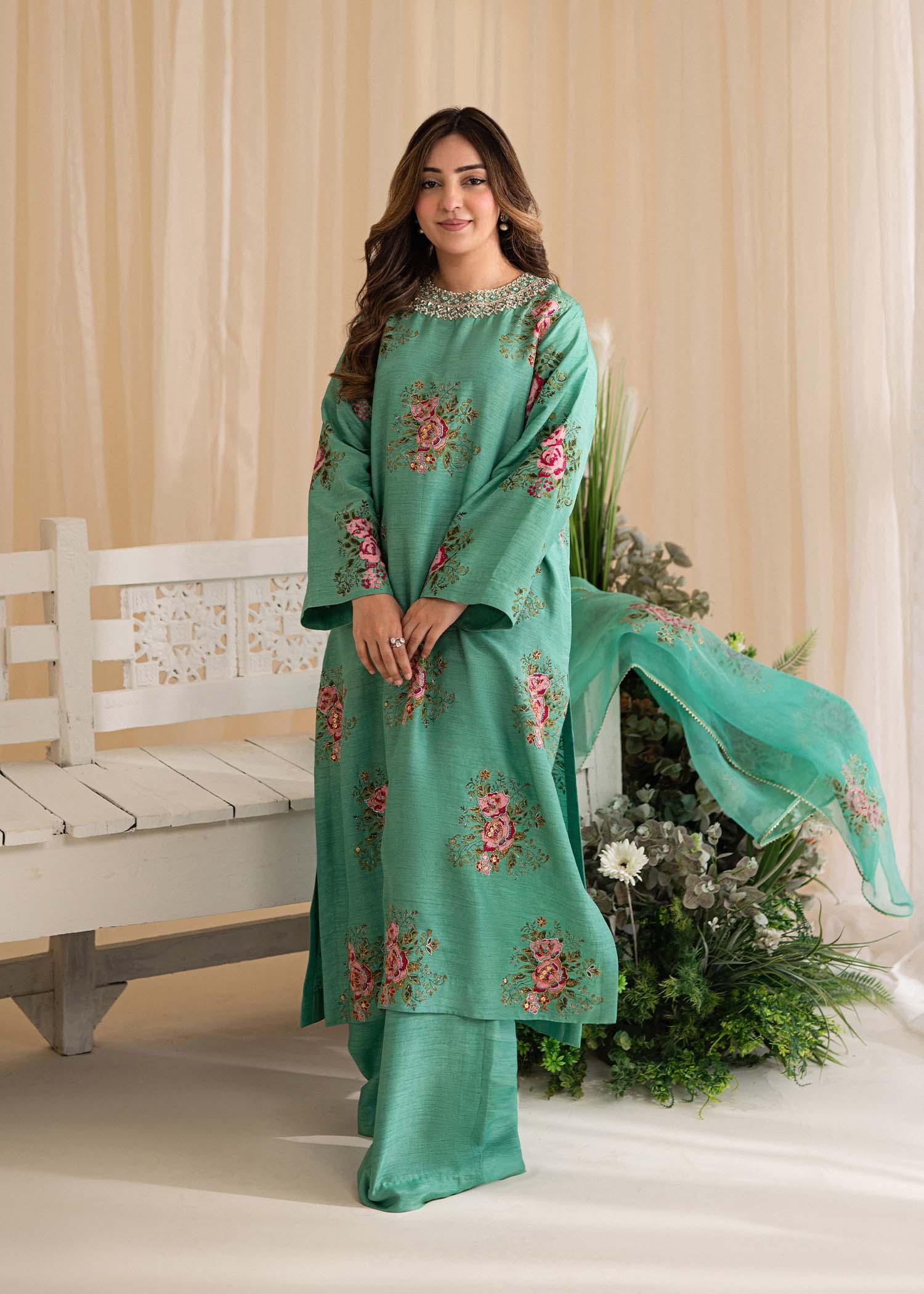 Sadaf Fawad Khan | Lyla Festive Pret | Dorothy Turquoise - Aqsa Fabrics