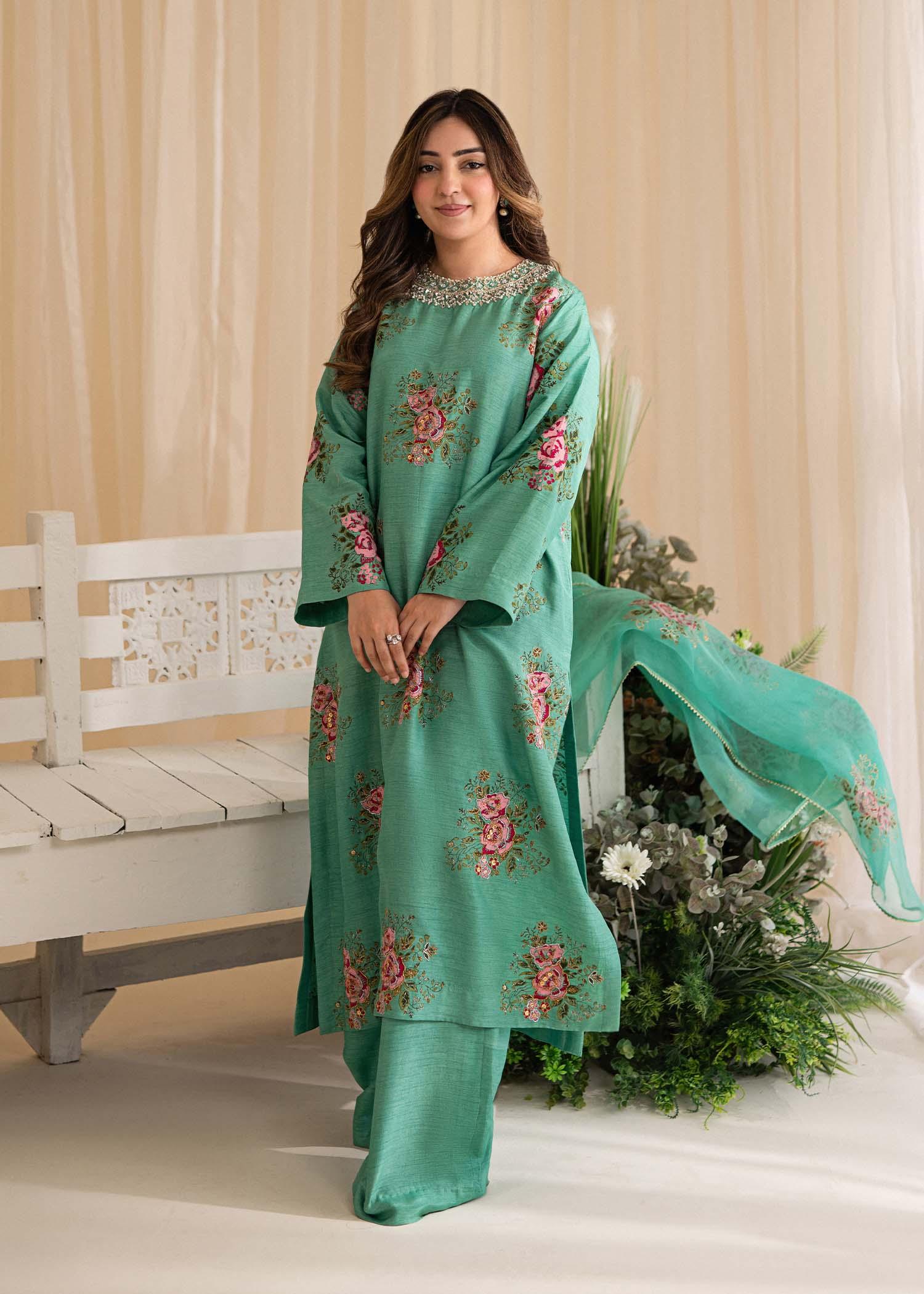 Sadaf Fawad Khan | Lyla Festive Pret | Dorothy Turquoise - Aqsa Fabrics