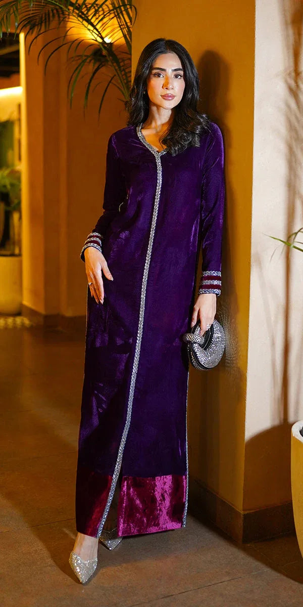 Erum Khan | Velvet Wisper | Plum Royale - Aqsa Fabrics