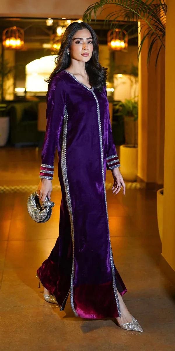 Erum Khan | Velvet Wisper | Plum Royale - Aqsa Fabrics