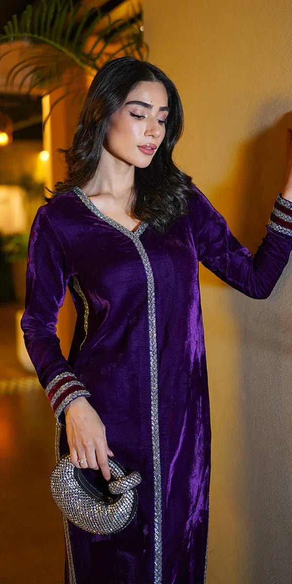 Erum Khan | Velvet Wisper | Plum Royale - Aqsa Fabrics