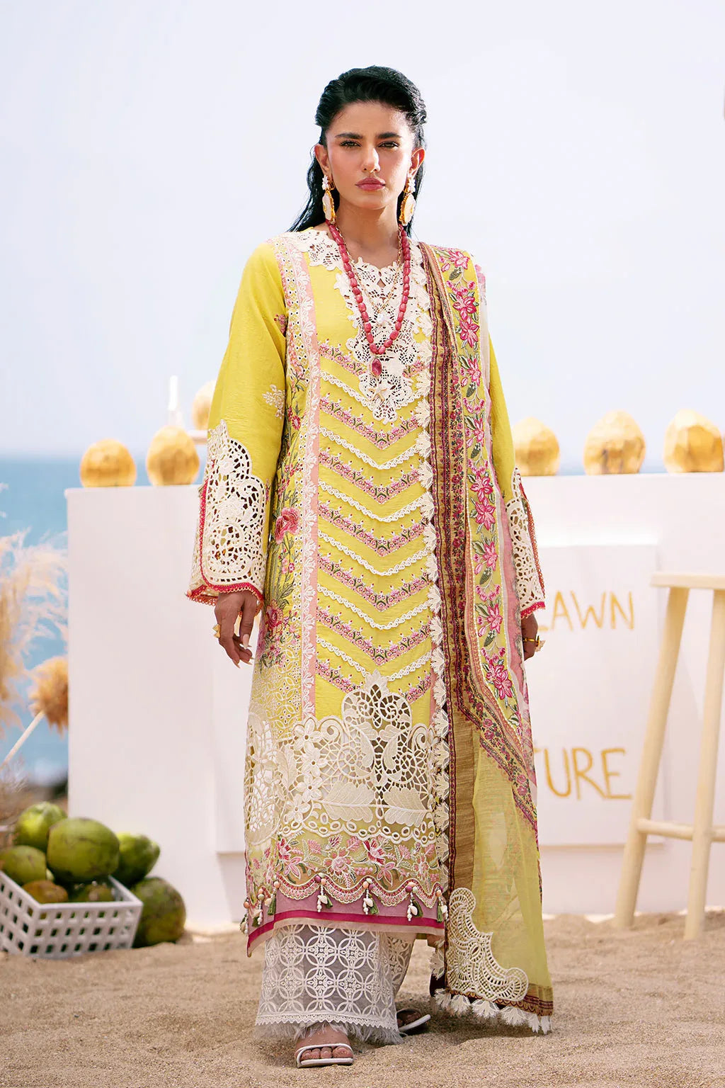 AJR Couture | Dastan Luxury Lawn 25 | Sunset - Aqsa Fabrics